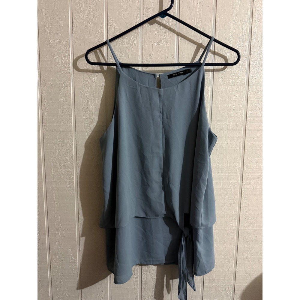 Doe & Rae Dusty Blue Layered Sleeveless Blouse High Neck Tie Front Top Medium